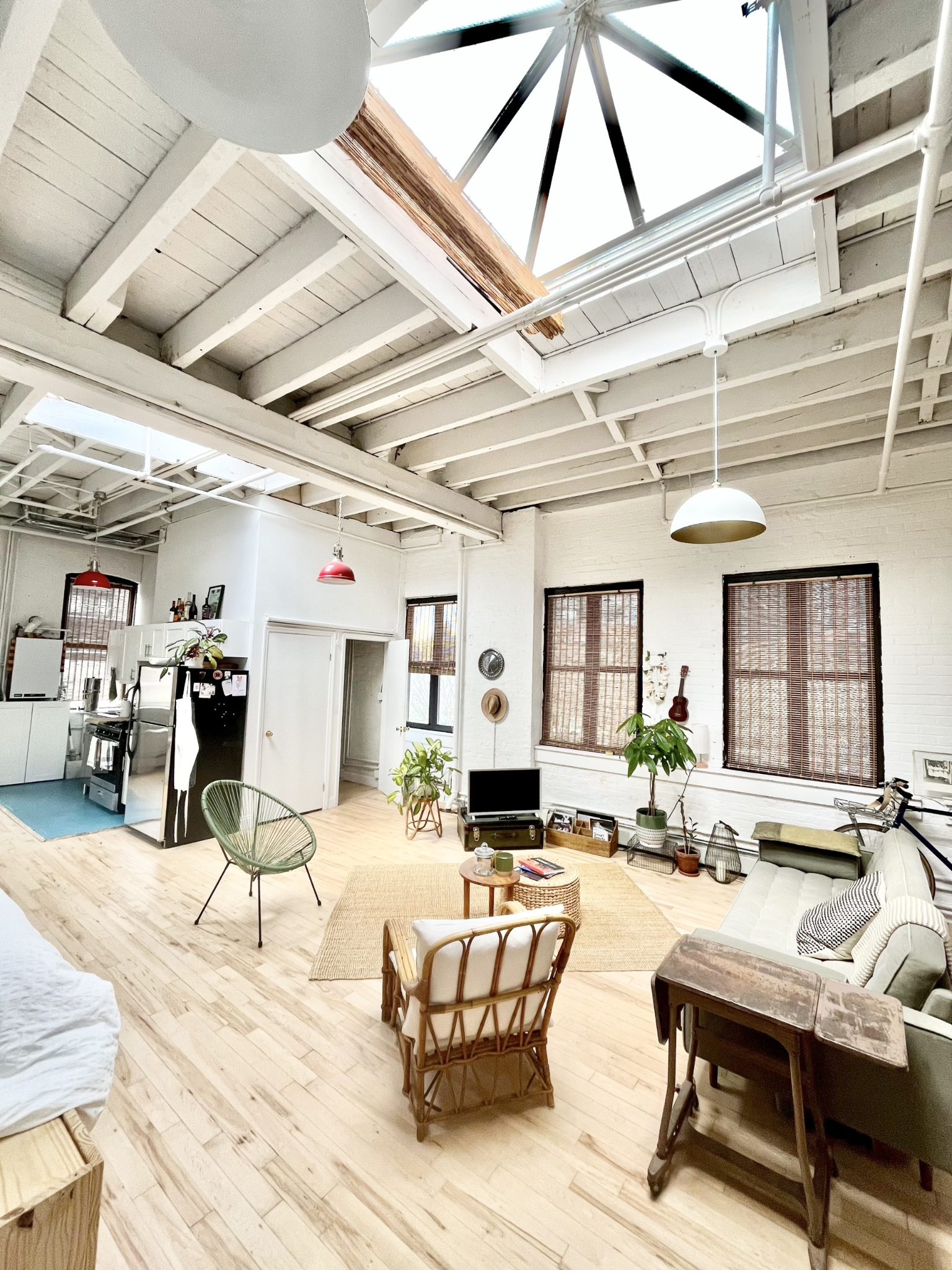 Loft interior with skylights at the Greenpoint property